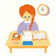 勉強する赤毛の女の子