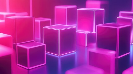 Neon glowing pink and purple cuboid shapes background