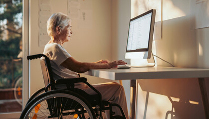 Enjoying Retirement: Senior Woman Engaging with Technology at Home