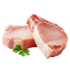 Two raw pork chops with bone and parsley garnish on black background meat, Cut Out, Isolated On White Background, Png Transparent