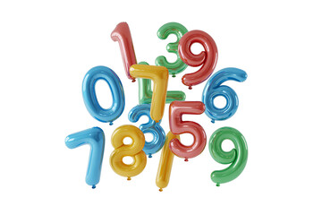 Collection of colorful number balloons isolated on transparent background