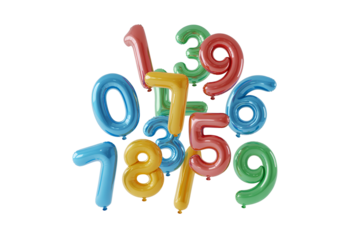 Collection of colorful number balloons isolated on transparent background