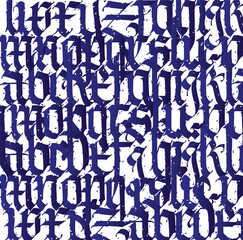 Classic blue gothic script letters elegant calligraphy pattern