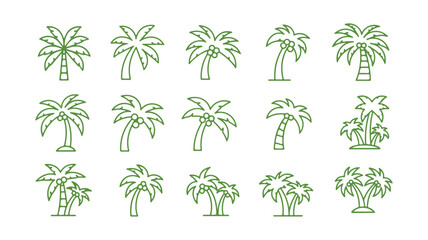 Vector Line Icon Set for Trees. Featuring Palm Tree and Coconut Tree designs. Thickened Stroke

