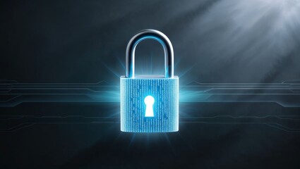 Digital Padlock Symbolizing Advanced Cybersecurity and Data Protection, Set Against a High-Tech Background 
