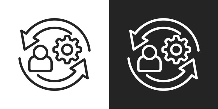 Change Management Icon In Black And White Outline Style