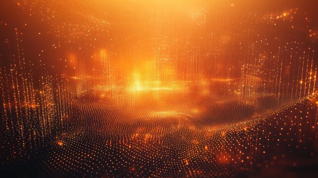 Digital network connecting data particles on golden background - Powered by Adobe