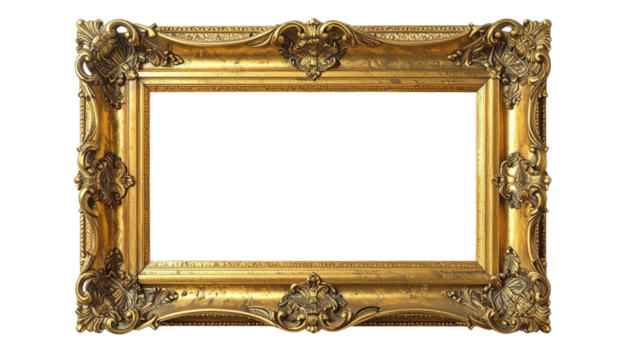 Ornate Golden Picture Frame with Intricate Carvings and Blank Space 1.