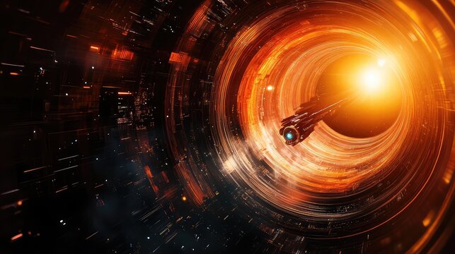 Spaceship traveling through warmhole light speed space travel