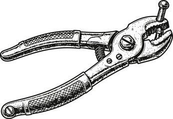 Pliers tool for electrical work or general repairs depicted in a monochrome illustration