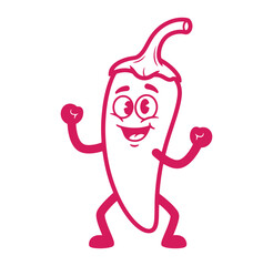 Cheerful cartoon chili pepper character with arms and legs isolated on a white background