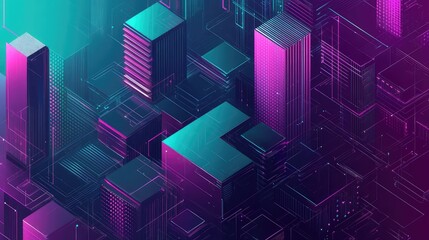 Futuristic isometric cityscape showing digital network connection