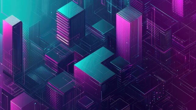 Futuristic isometric cityscape showing digital network connection