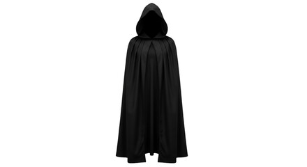 Black hooded cloak with pleats on black background