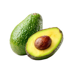 Whole and halved green avocado with brown pit on black background fruit food, Cut Out, Isolated On White Background, Png Transparent