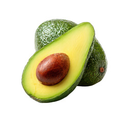 Fresh green avocado cut in half showing pit and flesh on black background food fruit, Cut Out, Isolated On White Background, Png Transparent