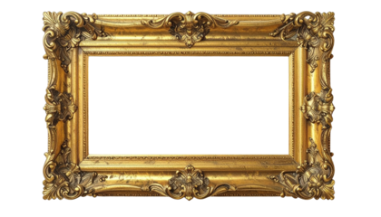 Ornate Golden Picture Frame with Intricate Carvings and Blank Space.