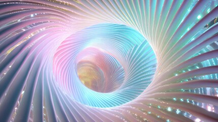 Fototapeta premium Abstract pastel spiral tunnel with iridescent light creating a vortex