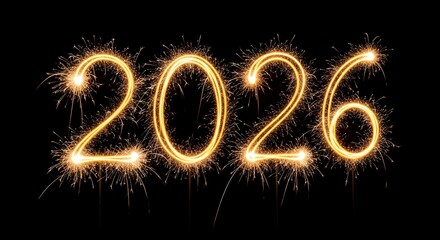 Golden Sparkler Fireworks Forming The Numbers 2026 On Black Background new year celebration