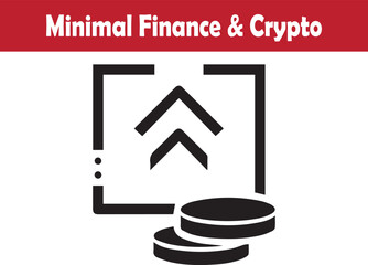 Minimal digital coin growth arrows inside financial frame vector illustration