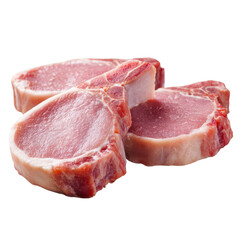 Three raw pork chops with bone and fat on black background meat, Cut Out, Isolated On White Background, Png Transparent