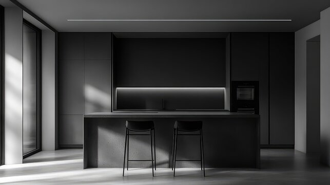 Dark minimalist kitchen interior with modern design elements - Powered by Adobe