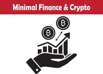 Minimal bitcoin crypto market growth supported by open hand vector illustration