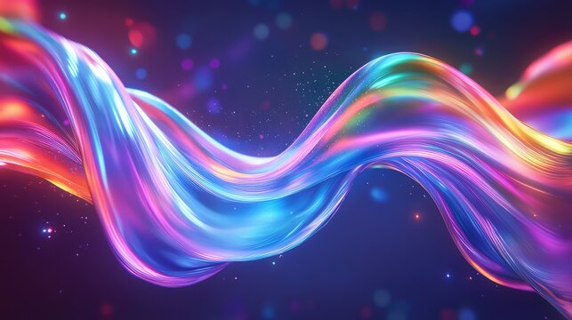 Holographic liquid wave flowing with vibrant neon colors - Powered by Adobe