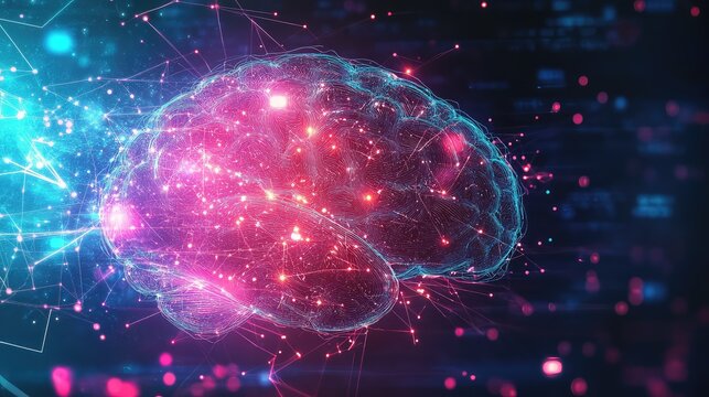 Digital brain artificial intelligence processing data connections - Powered by Adobe