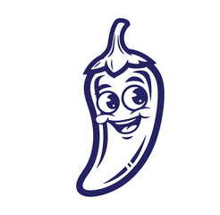Smiling cartoon chili pepper mascot in a clean blue outline on a white background