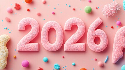Colorful artistic 2026 typography. 2026 new year celebration.2026 written in three dimensional colorful numbers.
