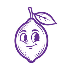 Smiling lemon cartoon character with leaf vector illustration on white background