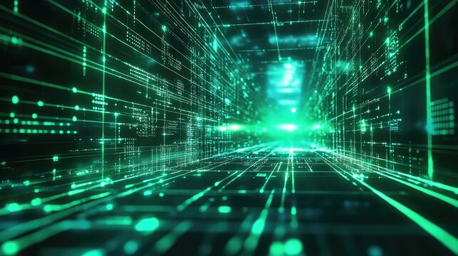 Digital data moving through technology network cyberspace tunnel