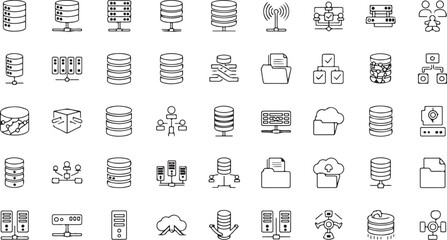 Collection of Server Database and Networking Icons Vector Illustration Outline Style