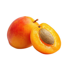Whole and halved ripe apricot with pit on black background fruit food, Cut Out, Isolated On White Background, Png Transparent
