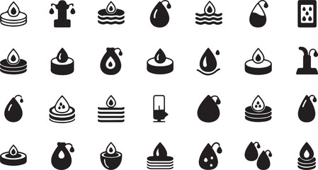 Collection of Water Drop Icons Diverse Liquid Shapes Black and White Set