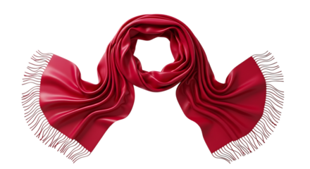 Elegant red silk scarf draped and flowing isolated on transparent background