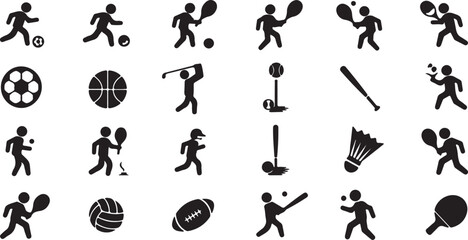 Sports Icons Set depicting Various Athletic Activities and Equipment Illustration