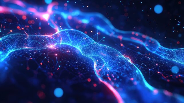 Abstract technology network data stream flowing through digital space - Powered by Adobe