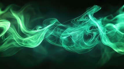 Flowing abstract neon green smoke dark background