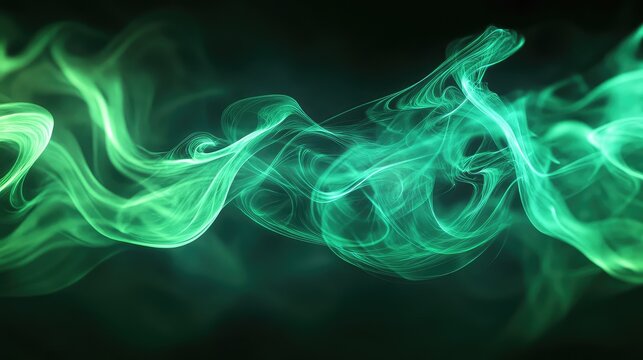 Flowing abstract neon green smoke dark background