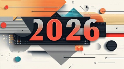 Modern and sleek design featuring 2026 typography. 2026 new year celebration. Minimalist geometric happy new year 2026.