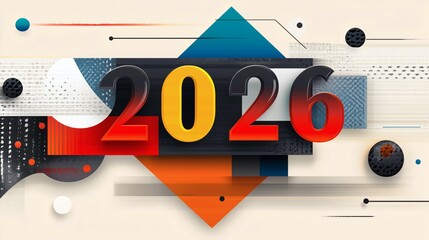 Modern and sleek design featuring 2026 typography. 2026 new year celebration. Minimalist geometric happy new year 2026.