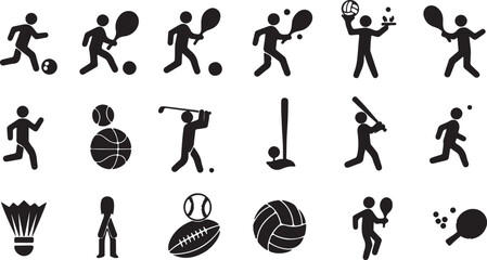 Set of black and white sports pictograms for sport concepts