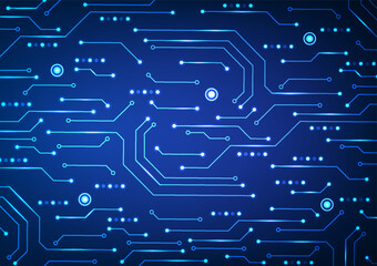 Digital technology circuit background. Futuristic circuit board data and network concept. Design for system machine learning lines light glow.