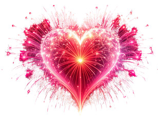  Glowing Heart-Shaped Firework Burst With Radiant Sparks, Symmetrical Front View, Isolated On Transparent Background