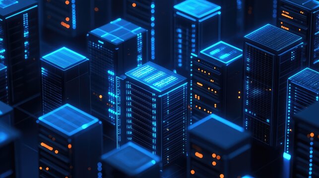 Server racks creating abstract digital data center city