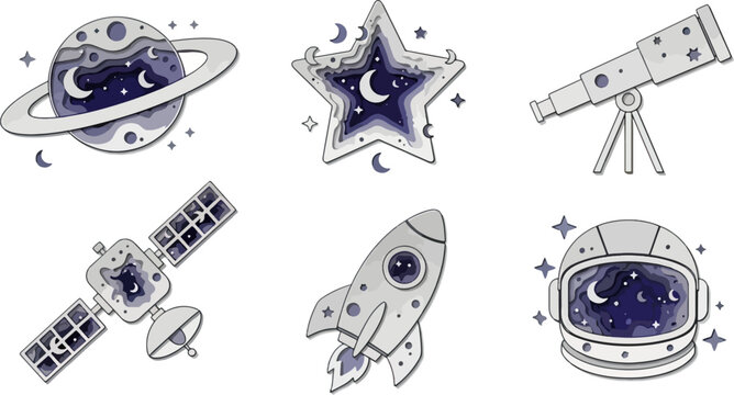 Cosmic illustrations space exploration and celestial objects collection