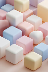 Obraz premium Soft pastel colored cubes and rounded shapes are arranged in minimalistic style, creating soothing and sweet visual effect
