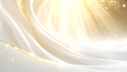 Elegant flowing white fabric with golden sparkles, soft light, and a sense of luxury and celebration